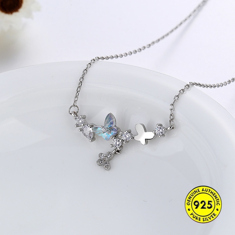 Kalung Desain Kupu-Kupu Bahan S925 Silver Untuk Wanita