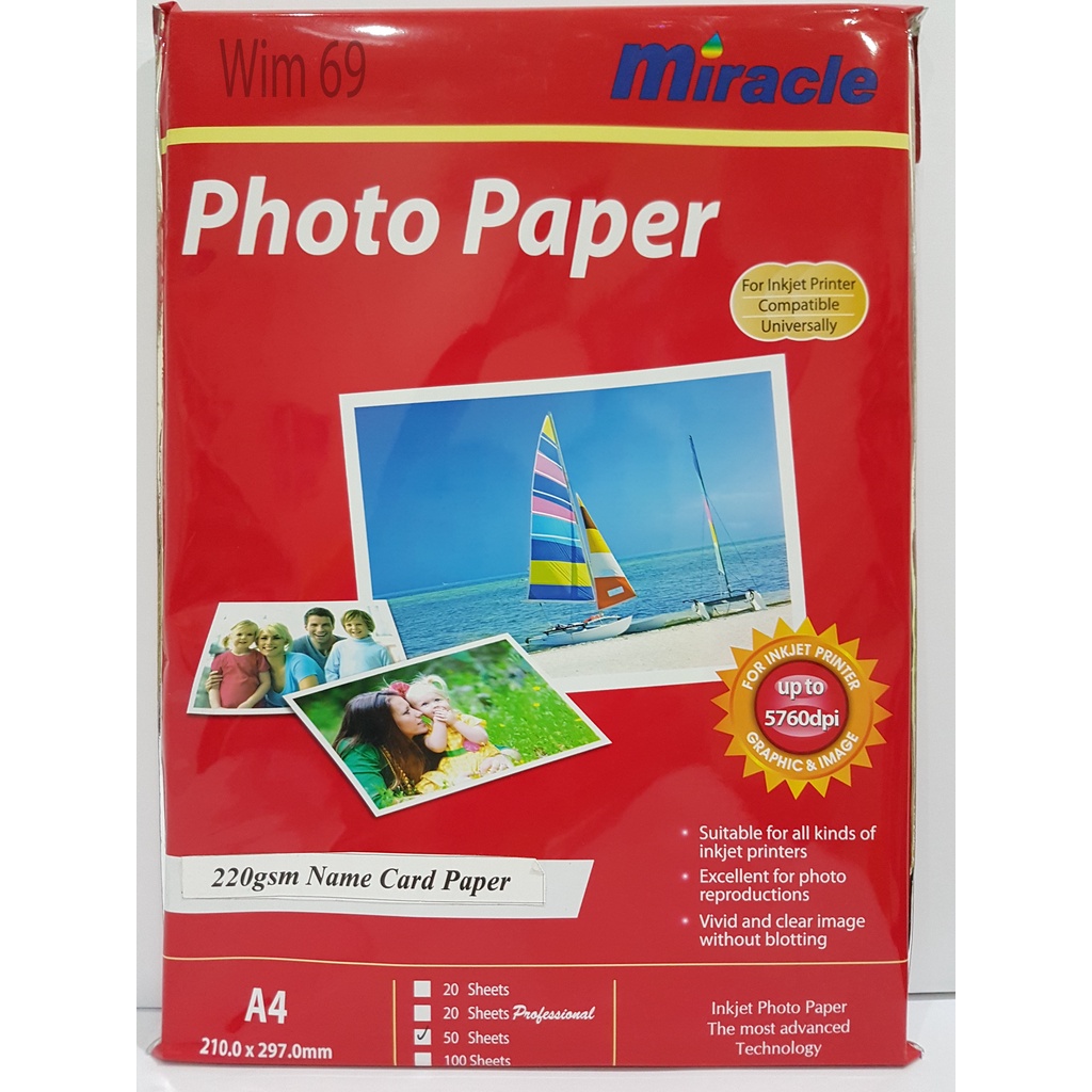 

Kertas Foto / Photo Paper 220 Gr Gsm A4 Name Card Paper Miracle