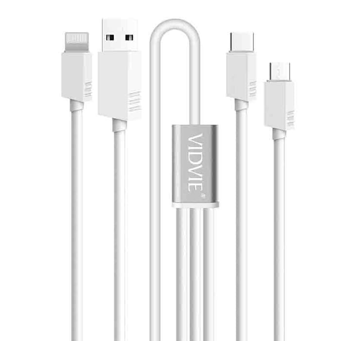 Cable charge Usb A to Micro lightning Type-C Vidvie 3in1 2.1A fast charging 120cm cb413 ivt - Kabel data universal cb-413