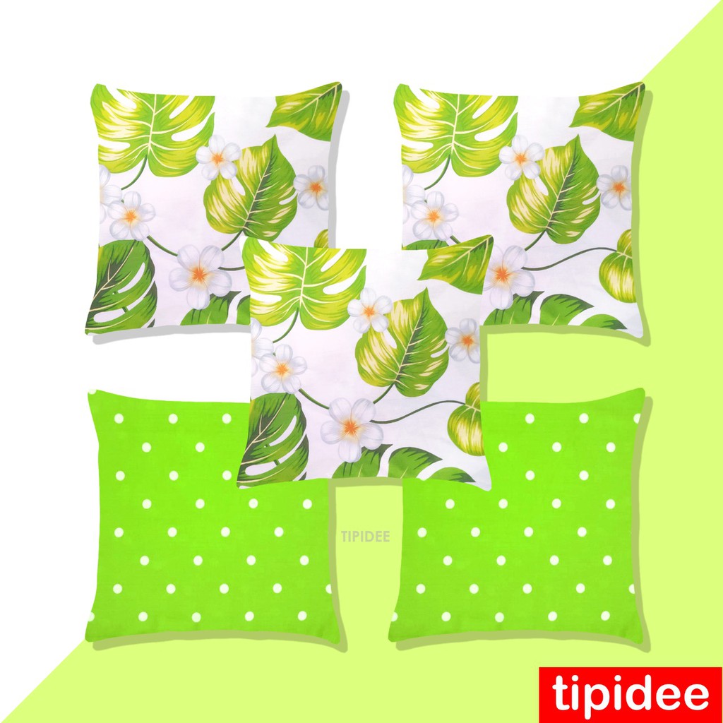 TIPIDEE - Sarung Bantal Sofa 40x40, Set Hijau 3 (Isi 5pcs)