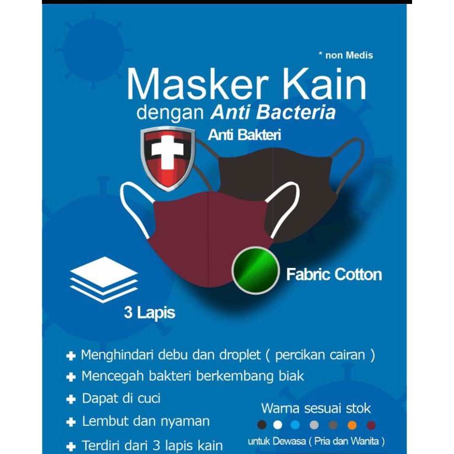 Masker Kain Non Medis 3 Lapis dengan Anti Bakteri / Fabric Cotton