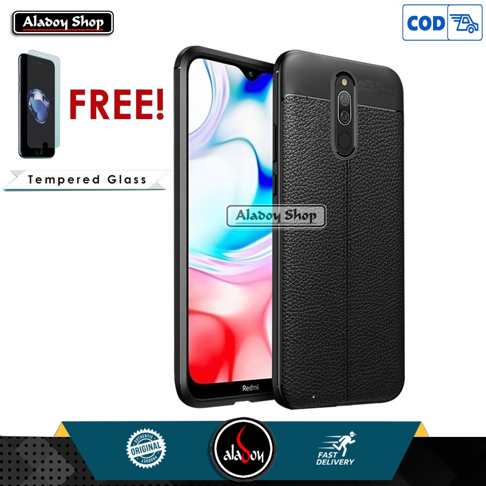 Case Xiaomi Redmi 8 , 8A Pro Ultra Slim Auto Focus Leather Premium Softcase + Tempered Glass Layar