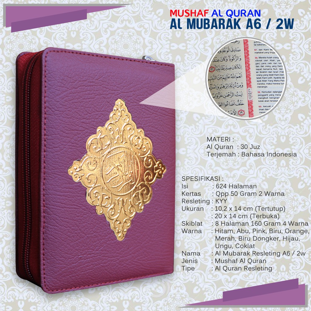 Promo Al Quran Saku Al Mubarak Resleting A6 Warna Abu