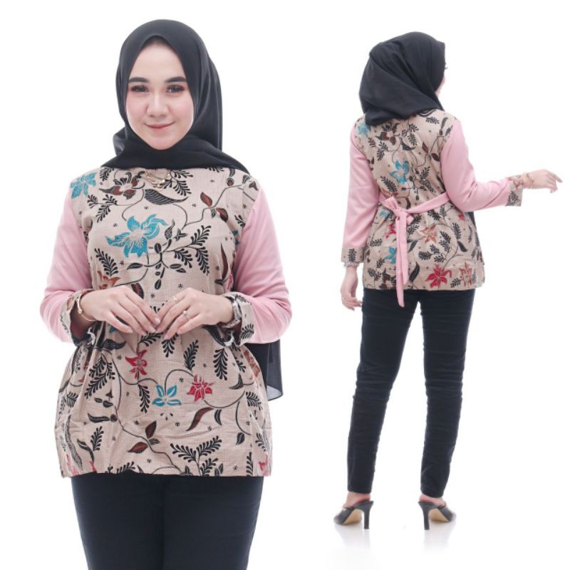 Batik wanita ASJ SA HRB026 Kenongo Kemeja Tosca Pendek-Sonia melati