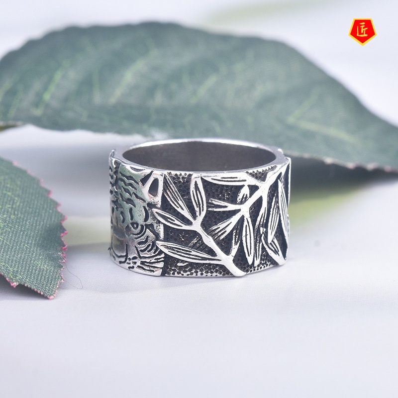 [Ready Stock]Domineering Creative Carved Bamboo Tiger Ring