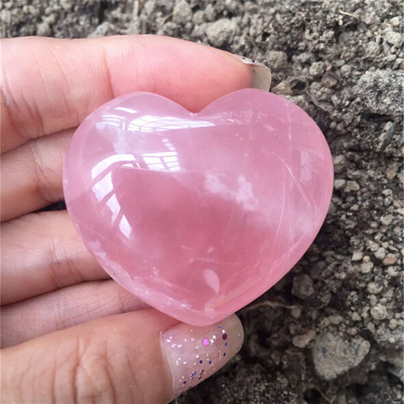 （✔✔❤1pc Batu Permata Quartz Alami Bentuk Hati Warna Pink Untuk Koleksi