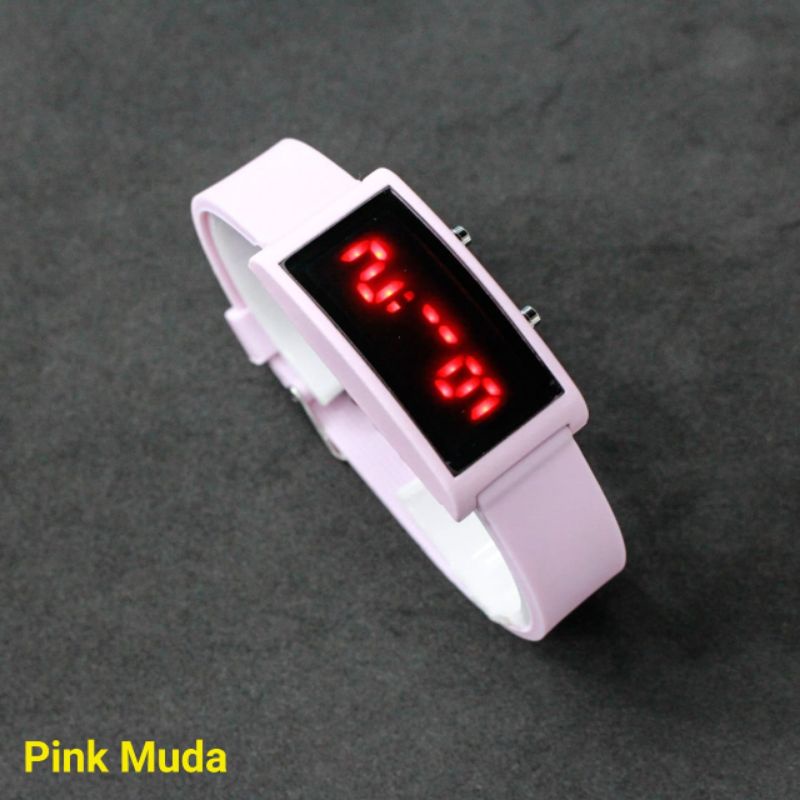 Jam Tangan LED Watch Kotak Cewek Cowok Strap Rubber Warna SEGI KAPSUL