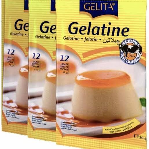 

Bahan Kue Gelita Gelatine Leaf Bloom 200 = 3 Pak
