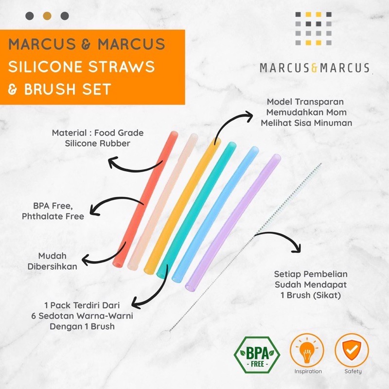 Marcus &amp; Marcus Silicone Straw &amp; Brush Set /sedotan