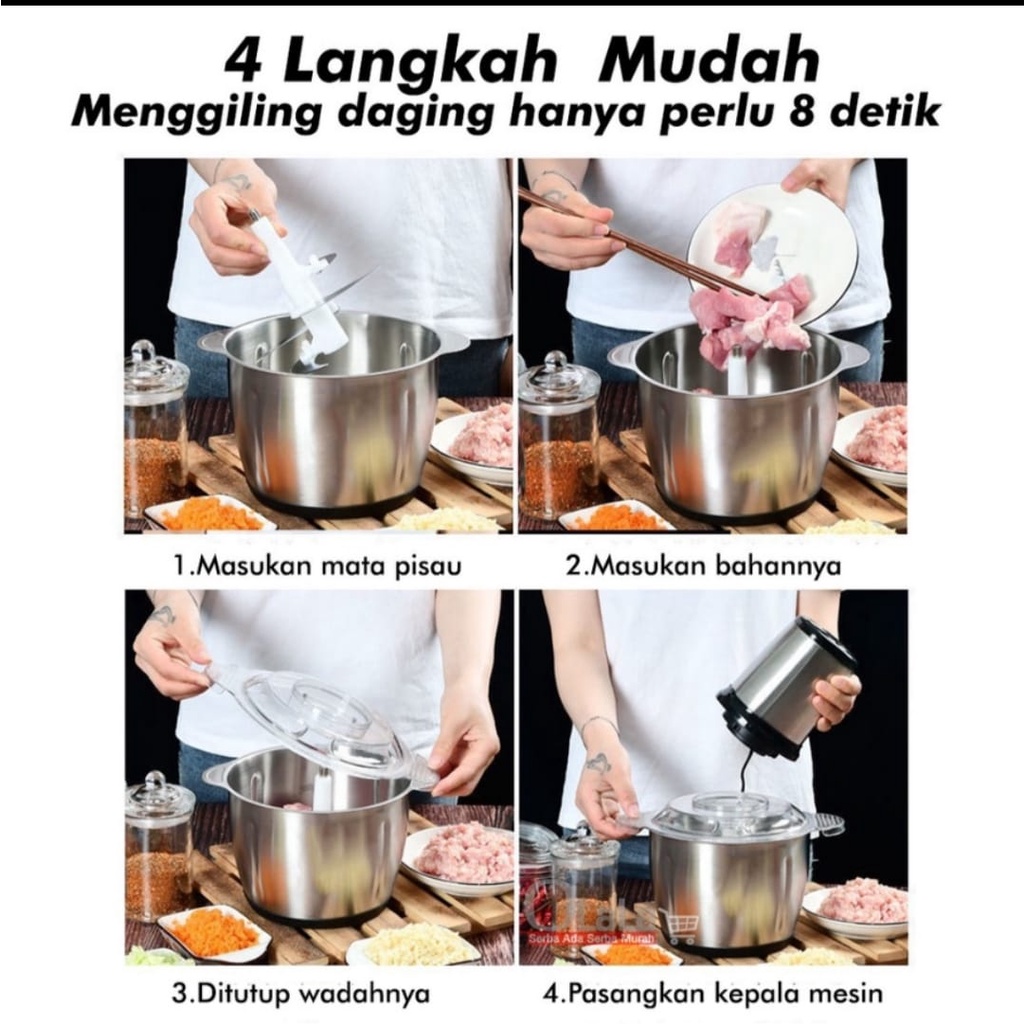 Blender daging chopper Hand Blender Press 2L Baja tahan karat Serbaguna Multifungsi