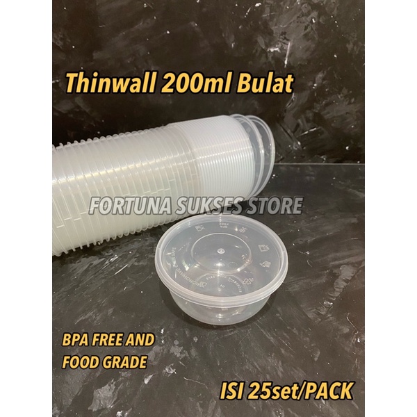 [ADA HARGA GROSIR] ISI 25set Thinwall 200ml Bulat + Tutup - Bowl 200ml - Cup Puding 200ml