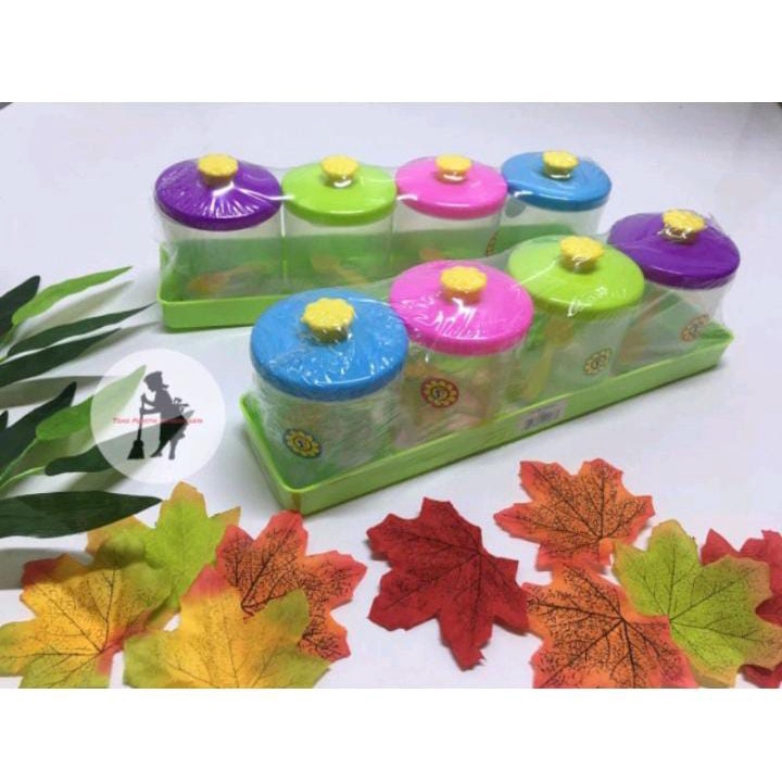 Tempat Bumbu Plastik SET 4 Wadah Saji Bonus Sendok Kecil