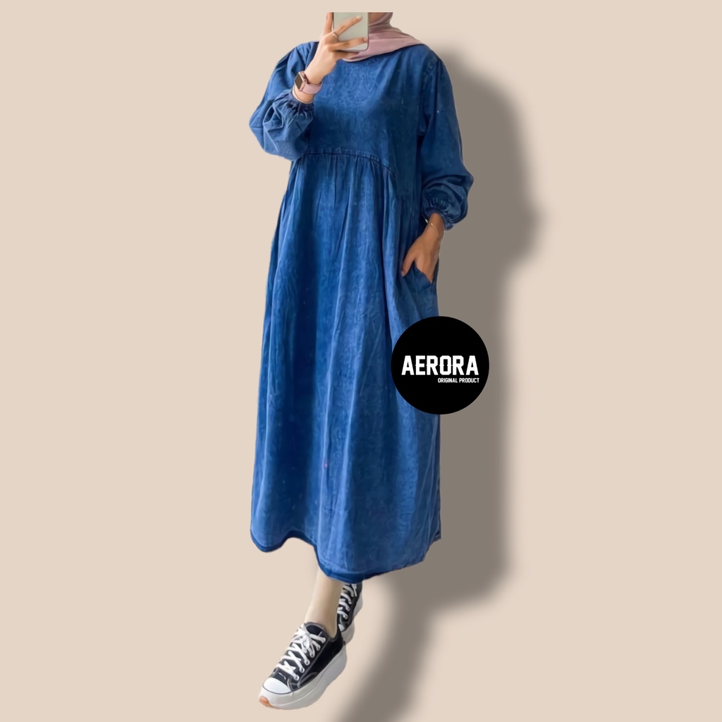 Yokohama Midi Dress Dres Jeans Jins Korea Muslim Korean Style Wanita Terbaru 2022 Busui Import Kekinian Ld 110 P 120 Allsize