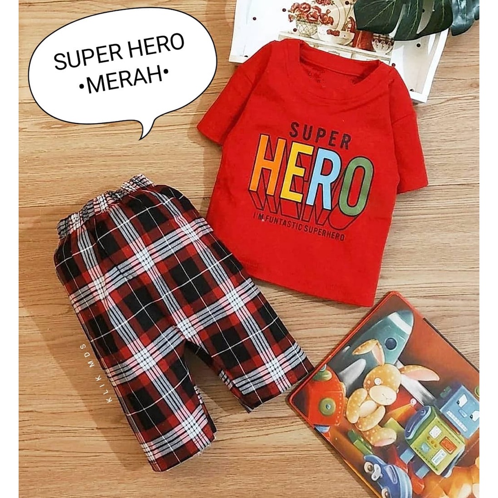 Setelan Baju Bayi Laki-Laki Motif Superhero / Setelan Anak Bayi Laki-laki