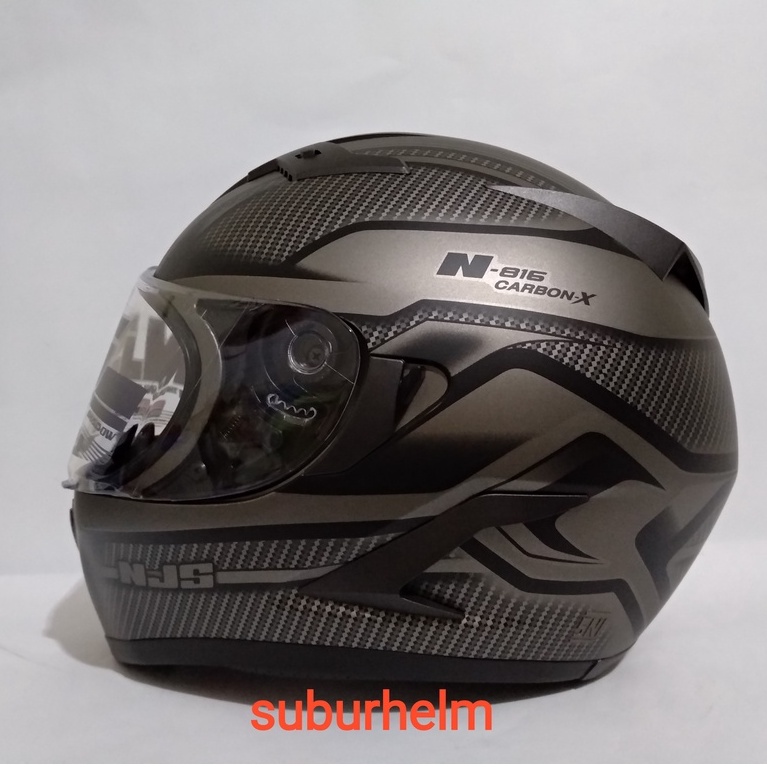 HELM  NJS  SHADOW  N - 816R   CARBON - X    GREY  BEL   FREE  FLAT VISOR + TEAR OFF CLEAR    PAKET G