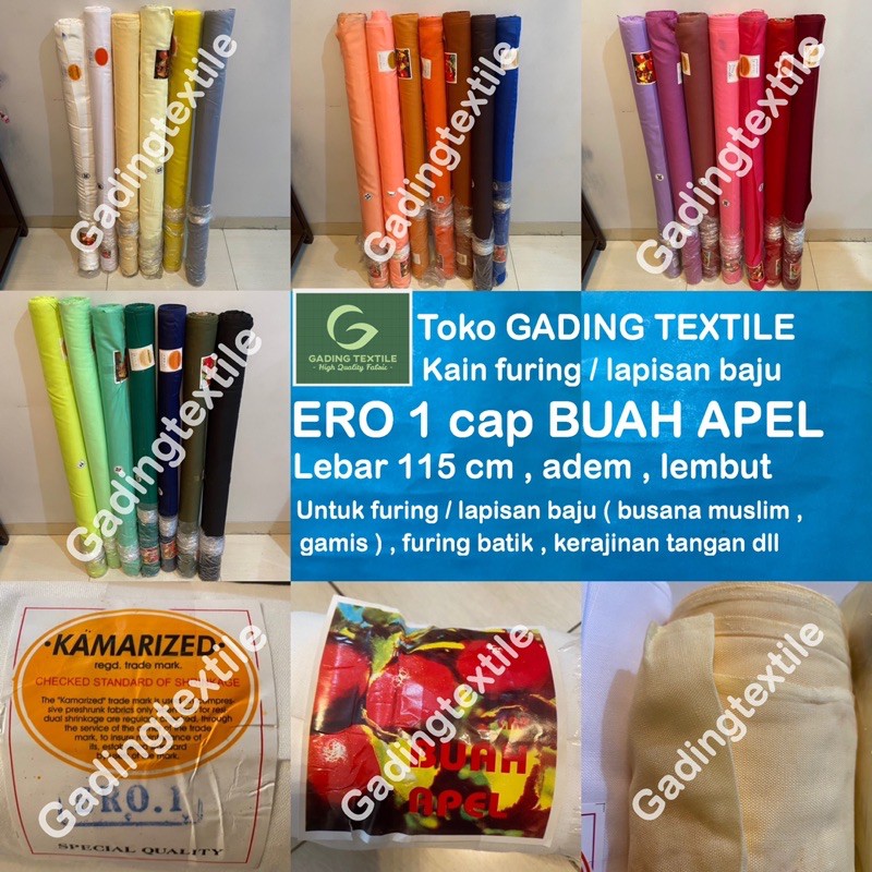 ( per setengah meter ) kain furing ERO 1 ERRO HERO cap BUAH APEL lb 115 cm eceran bahan lapisan baju gamis busana muslim rok dekorasi