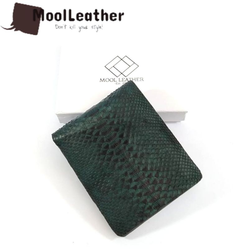 Mool Leather - PREMIUM CLASS DOMPET PRIA ASLI KULIT ULAR PYTHON WARNA HIJAU TUA FULL KULIT TANPA KAI