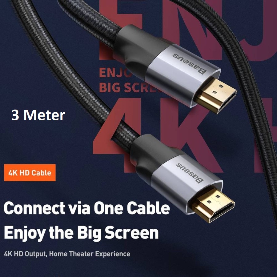 Baseus Kabel HDMI to HDMI Male 4K Enjoyment Series Kabel HDMI to HDMI Male 4K HD Origina Cable 3M 3 Meter Ori PC Komputer Smart TV Laptop