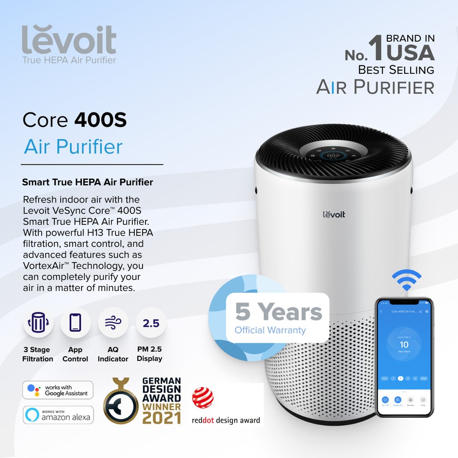 Levoit Core 400S Smart WiFi Air Purifier True HEPA 13 Penyaring Udara