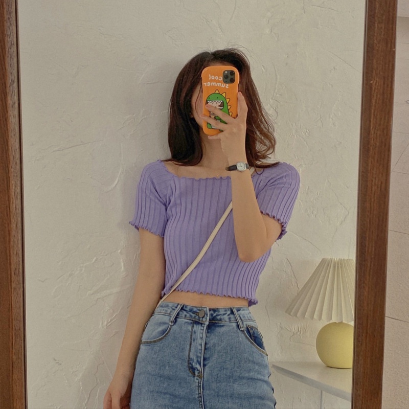 Baju Rajut Wanita Import Korea Sabrina Crop Top SABICROP