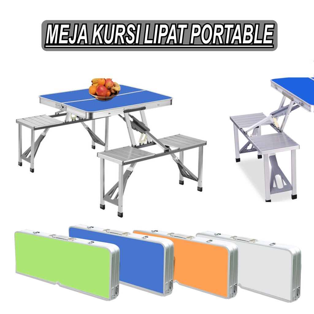 Meja Lipat Kursi Portable Meja Piknik Meja Makan Minimalis Simple Mudah Digunakan Dengan 2 Kursi Mini Meja Serbaguna - DR88