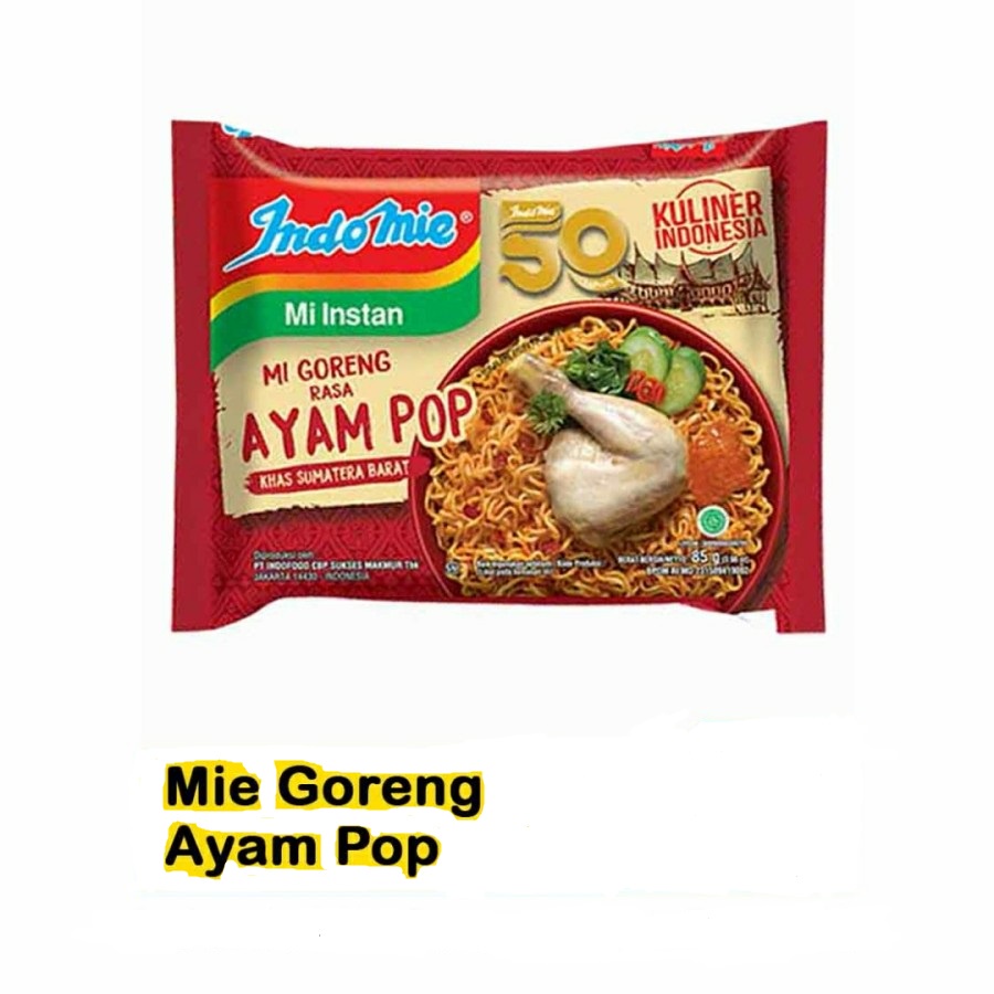 INDOMIE GORENG AYAM POP KHAS SUMATERA BARAT 85GR DUS ISI 40 HALAL