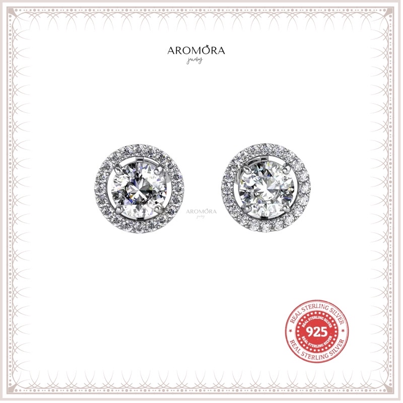 Elzatta Moissanite Earring Anting Perak Lapis Emas