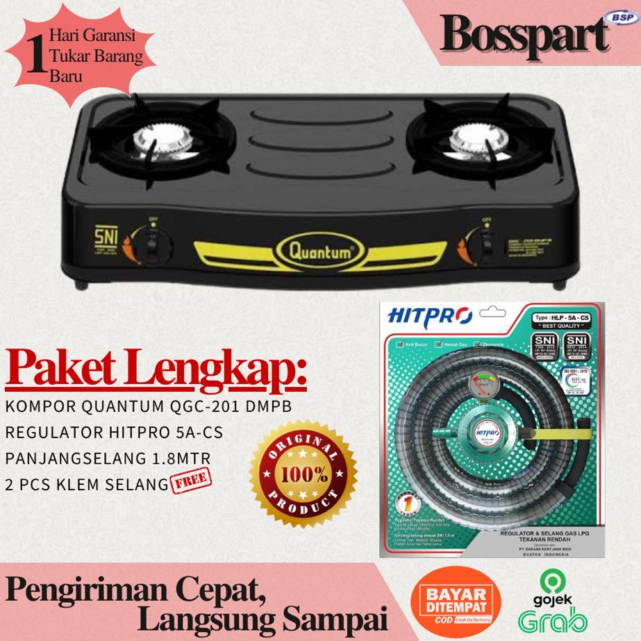 Paket Kompor QUANTUM 2 tungku QGC 201DMPB / QGC-201DMPB / MIYAKO KG-202 CE / bonus Selang Regulator Gas Hitpro