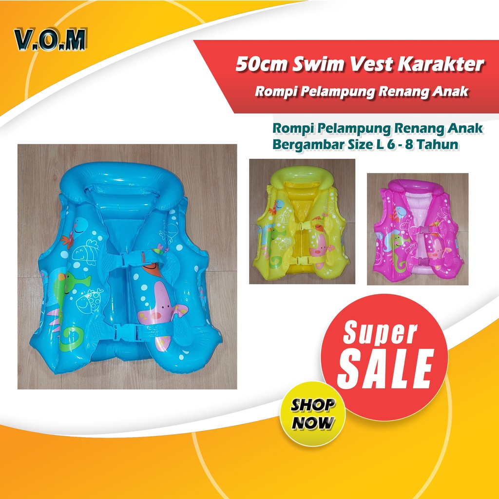 50cm Swim Vest Karakter Rompi Pelampung Renang Anak 6-8Thn Size L 0746