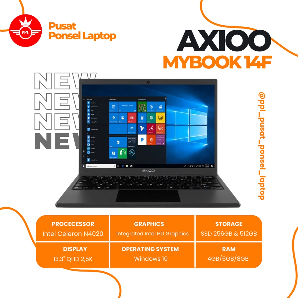 AXIOO MYBOOK 14F INTEL CELERON N4020 | 4GB/6GB/8GB | 256GB/512GB SSD | WIN 10 | 13.3" INC