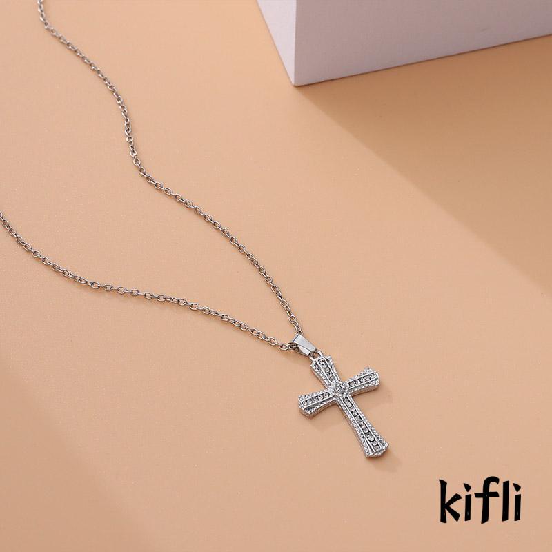 Kalung Rantai,Liontin Salib Aksen Berlian Imitasi,Gaya Retro,Untuk Unisex