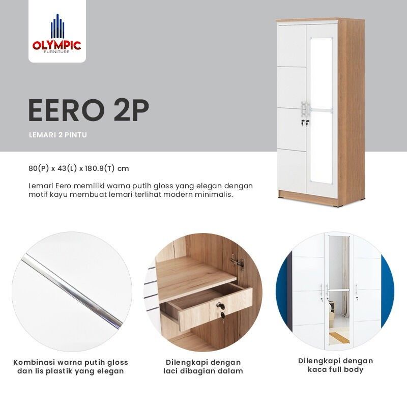 OLYMPIC LEMARI PAKAIAN PANEL 2PINTU - LP EERO 2P