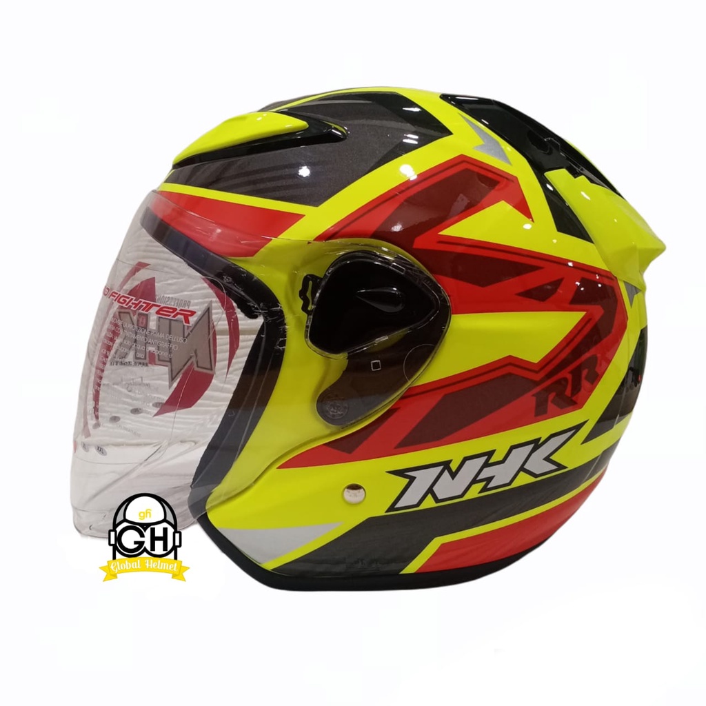 HELM NHK R6 MOTIF STARCO YELLOW FLO RED HALF FACE NHK R6 MOTIF