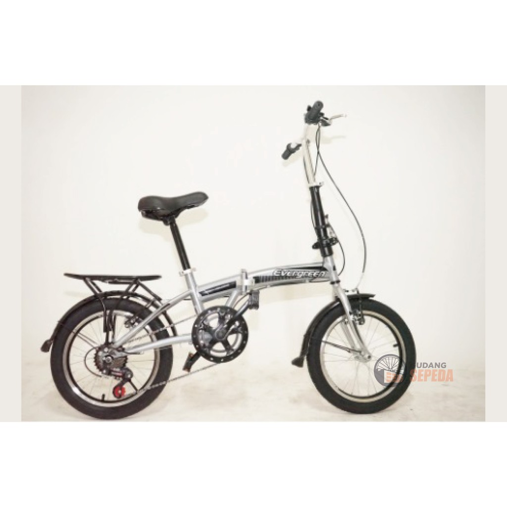 Khusus Gojek/Grab Instan Sepeda Lipat murah Evergreen 16 1 & 7 speed Termurah Original Taiwan single speed SNI-Silver Doff/Grey (7)