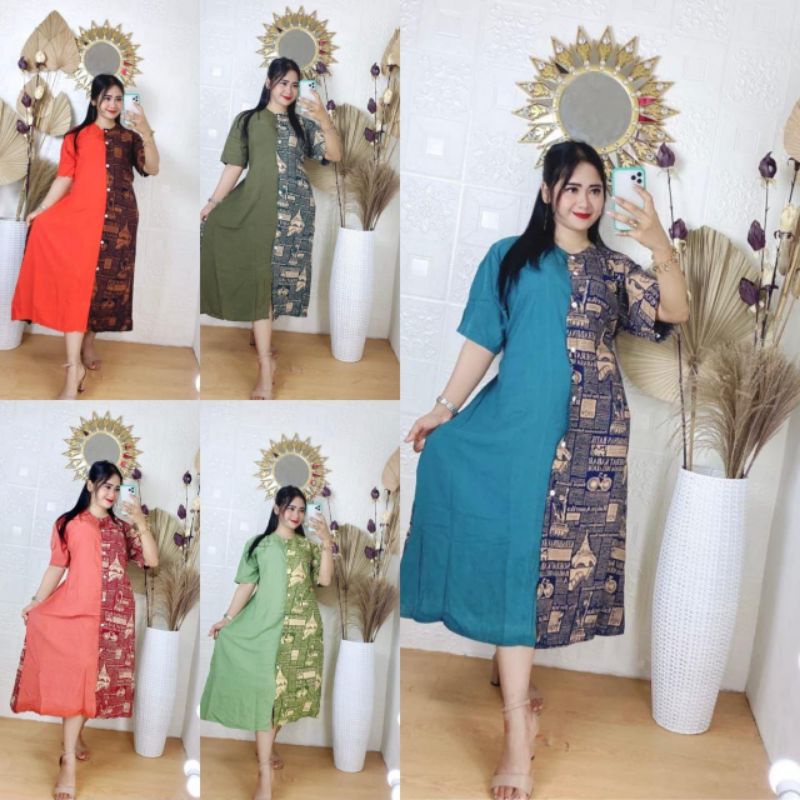 daster koran kombinasi polos warna dan motif acak/ daster polos / daster koran / daster kombinasi / 