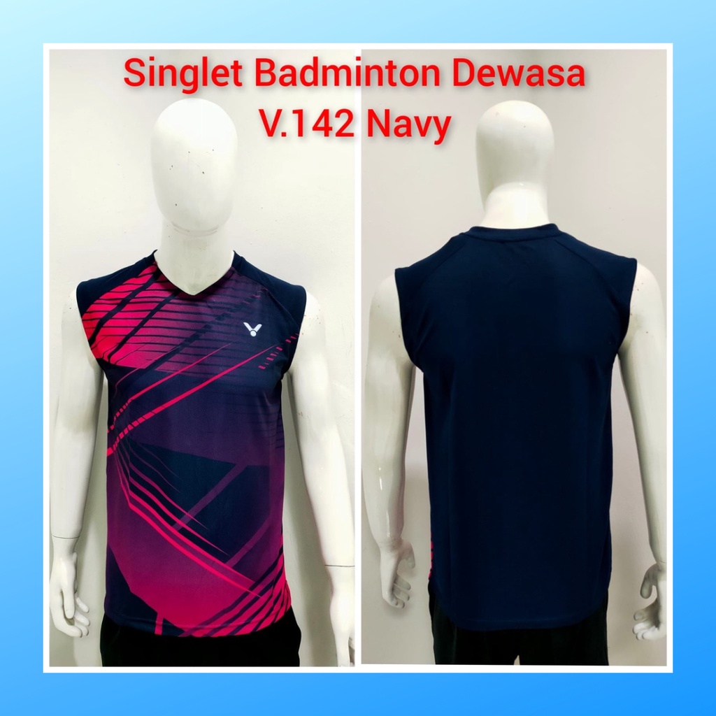 Kaos bulutangkis pria baju badminton singlet olahraga jersy wanita dewasa tshirt outfit seragam kostum jersey custom casual print suit pakaian jarsey oblong apparel sport jersi sudirman thomas uber cup bulu tangkis V142 navy polos