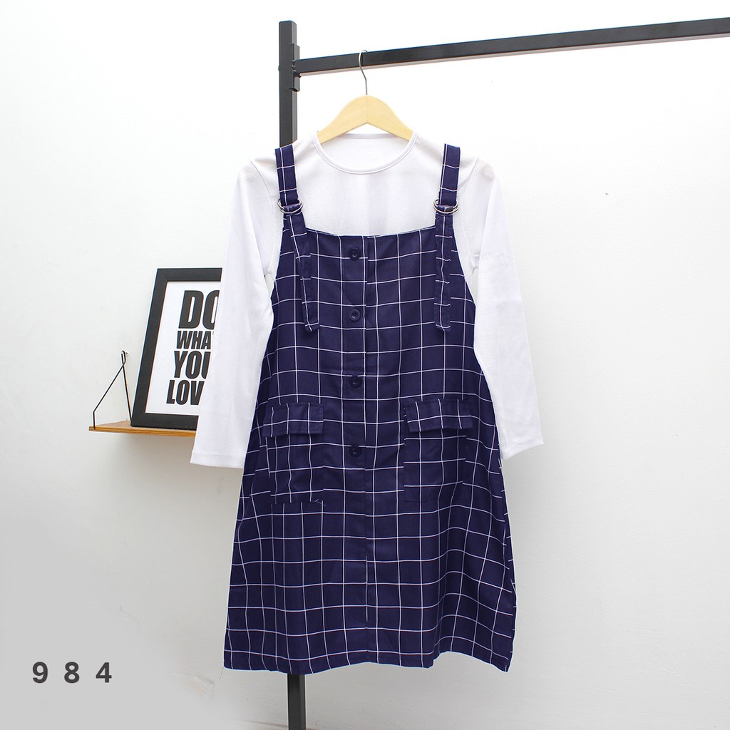 𝐉𝐚𝐤𝐚𝐫𝐭𝐚𝐅𝐚𝐬𝐡𝐢𝐨𝐧 overall dress pocket kantong motif kotak free dalaman tebal aksen kancing cordoray