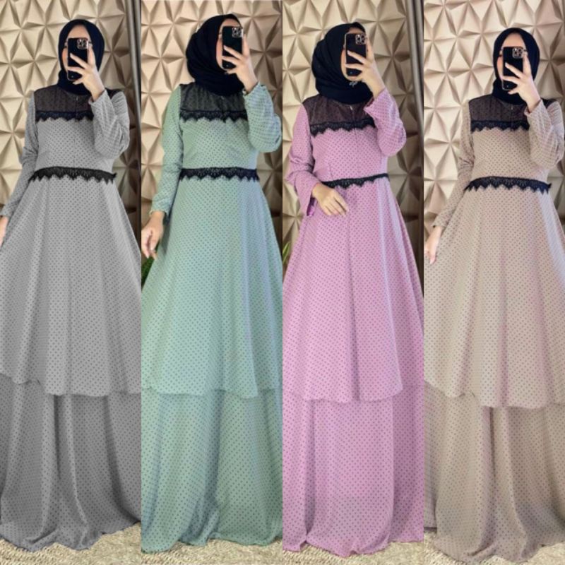 gamis dress polka dot tile maxy polkadot maxy