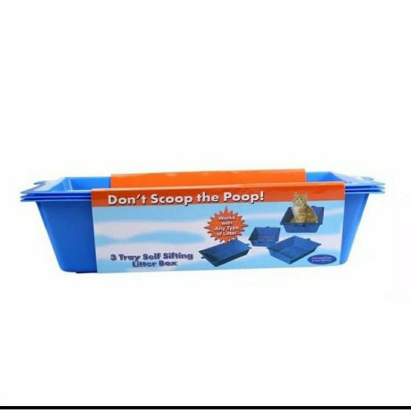 BOX bak PASIR KUCING 3 IN 1 SELF SIFTING TRAY CAT DONG LITTER BOX pup pee toilet