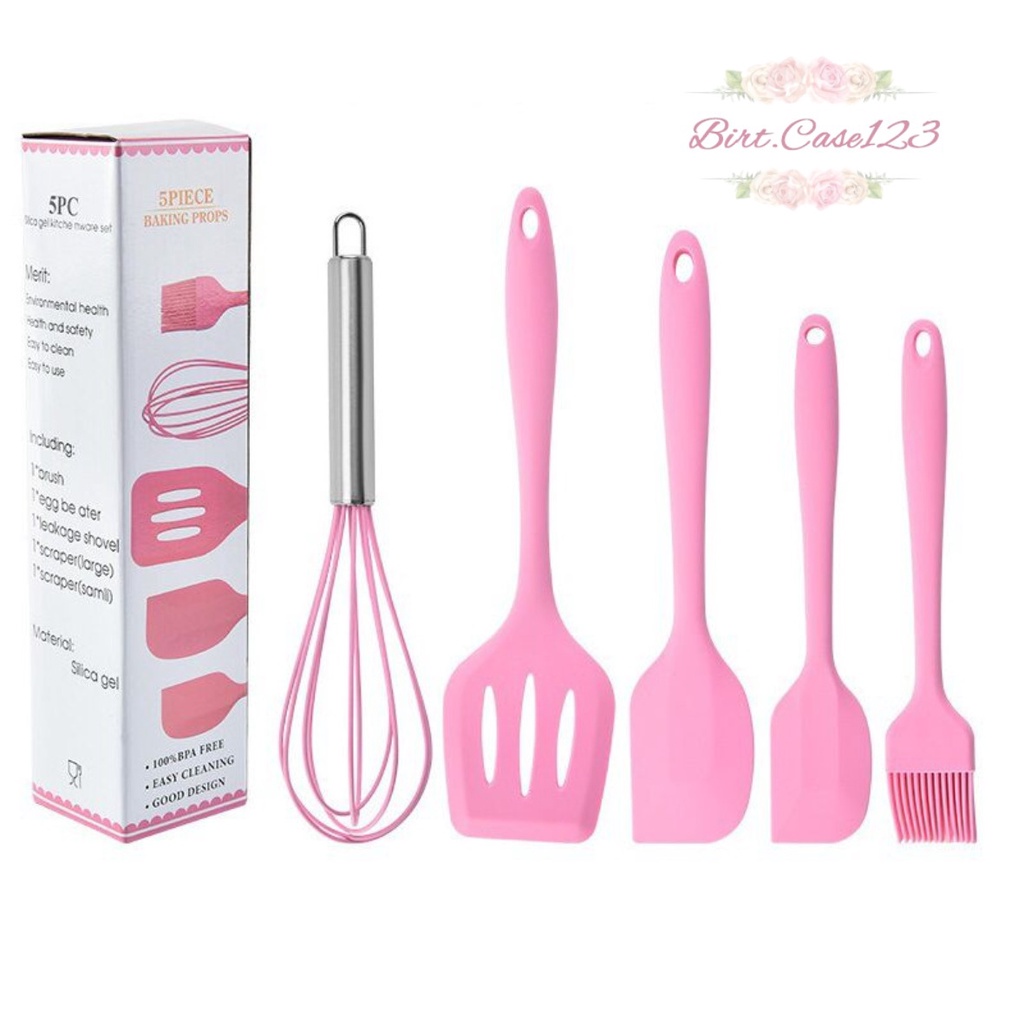 RT81 ALAT MASAK BAHAN SILIKON SILICONE UTENSIL SPATULA COOKING BAKING PROPS SET 5PCS PERALATAN MASAK 5 IN 1 TAHAN PANAS BPA FREE BC6218