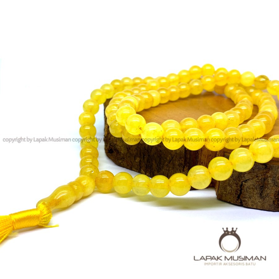 [Bayar di Tempat] Tasbih Batu Giok Kuning Yellow Calcite Asli Natural 99 Butir