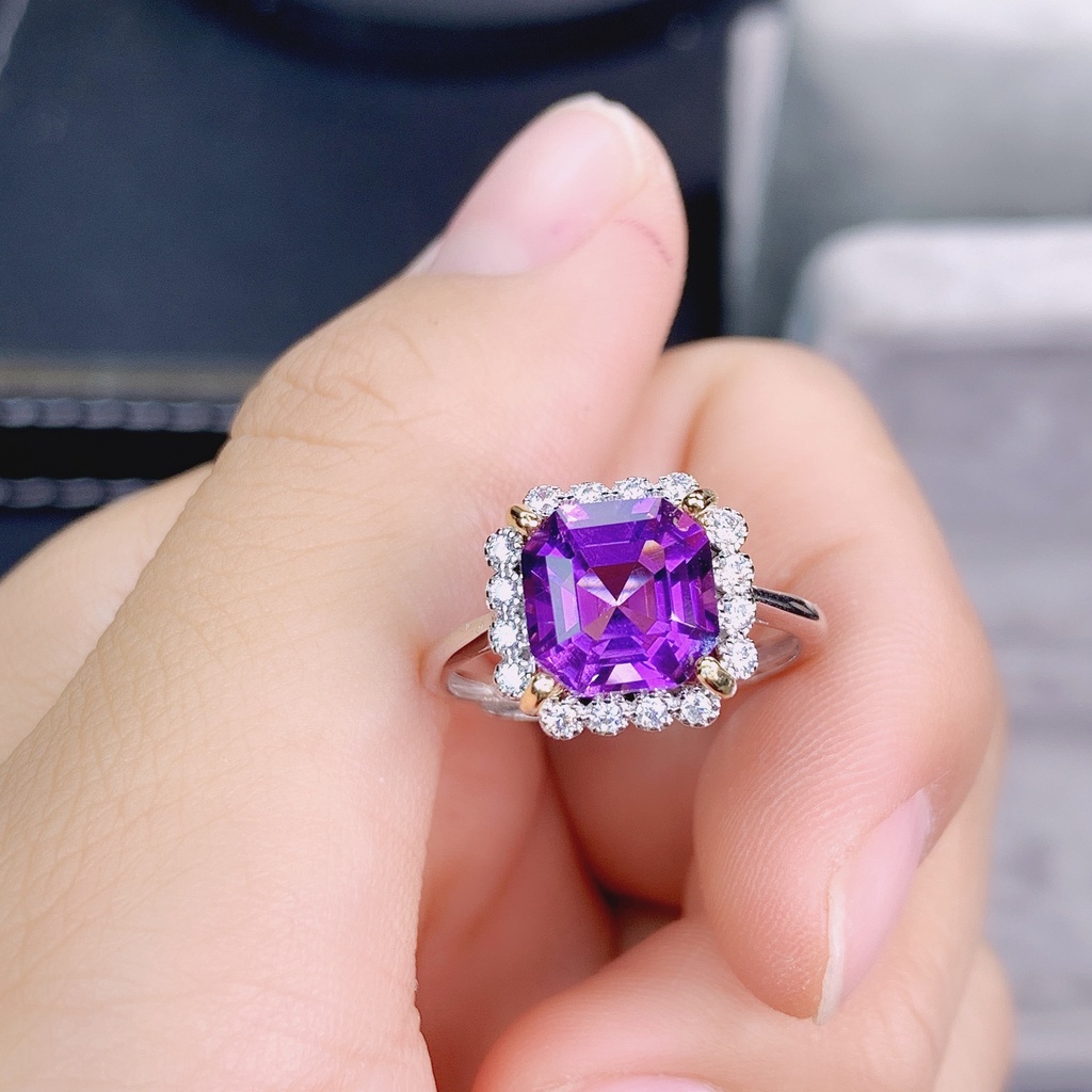 Cincin perak 925 wanita dengan berlian ungu