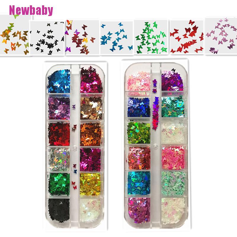 BUTTERFLY (Newbaby) Payet Kupu-Kupu Glitter Campur Untuk Dekorasi Nail Art