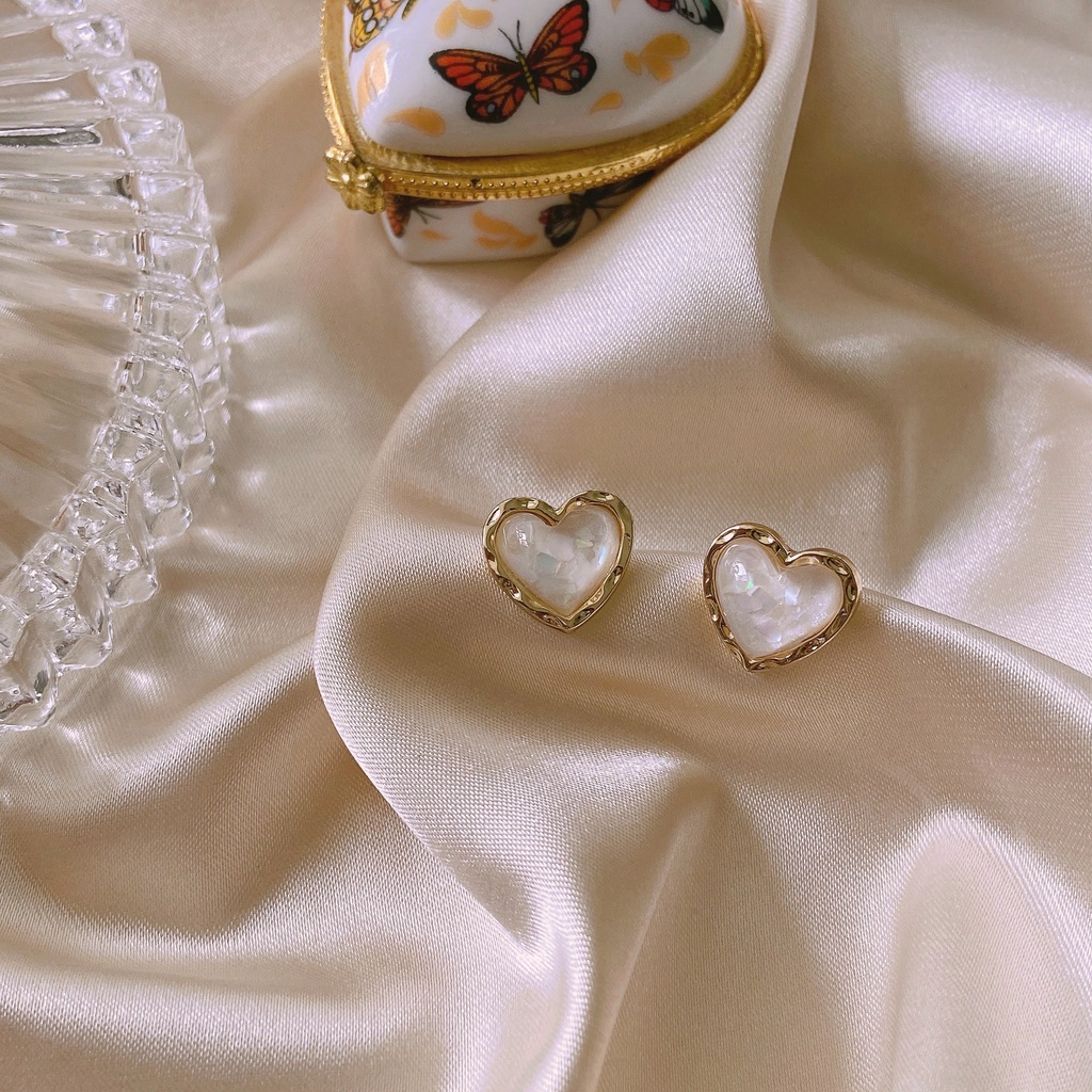 Anting Tusuk Bentuk Hati Opal Bahan Alloy Gaya Korea Untuk Wanita