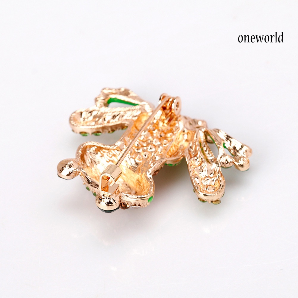 OW@ Cute Women Rhinestone Inlaid Frog Enamel Animal Brooch Shirt Collar Badge Decor