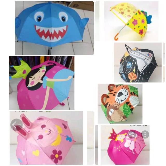 Payung anak kuping JUMBO fiber / telinga animal / princess / kartun mix - 77003