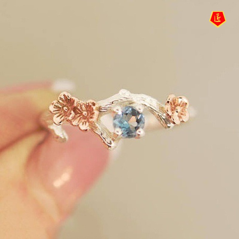 [Ready Stock]Fashion Elegant 925 Silver Color Separation Flower Ring 14K Rose Gold