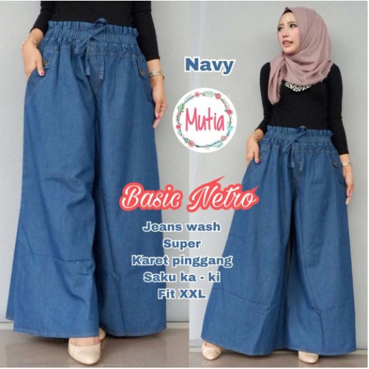 metro celana kulot wanita payung jeans wash basic netro mutia premium murah big size jumbo