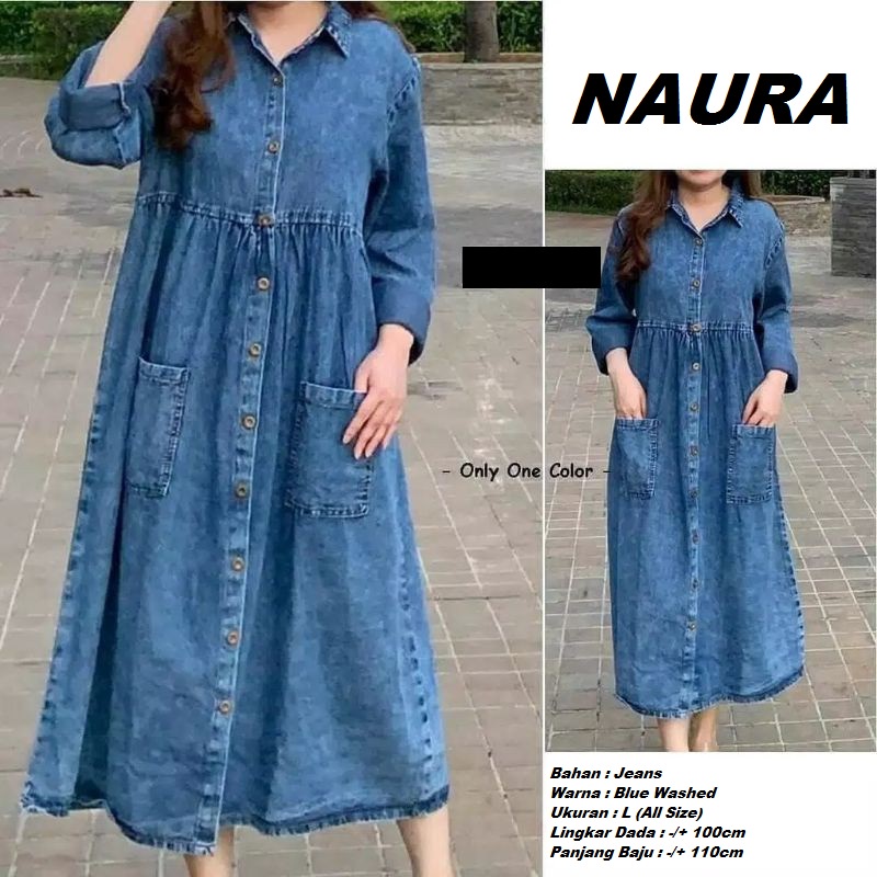 NAURA LONG TUNIK | TUNIK JEANS | DENIM | ATASAN | OUTER | PAKAIAN WANITA | RAVISKY FASHION