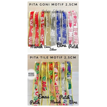 

Pita motif natal 2,5cm/ Christmas ribbon/Ribbon/ pita kawat/ pita kado